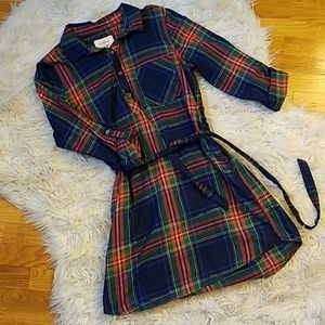SO PLAID SHIRT DRESS W POCKETS, BELT, & SHIMMER